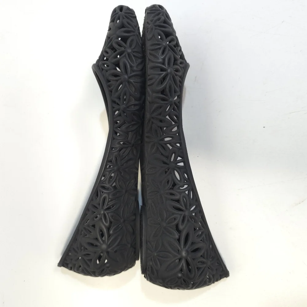 Black Floral Cutout Jelly Ballet Flats